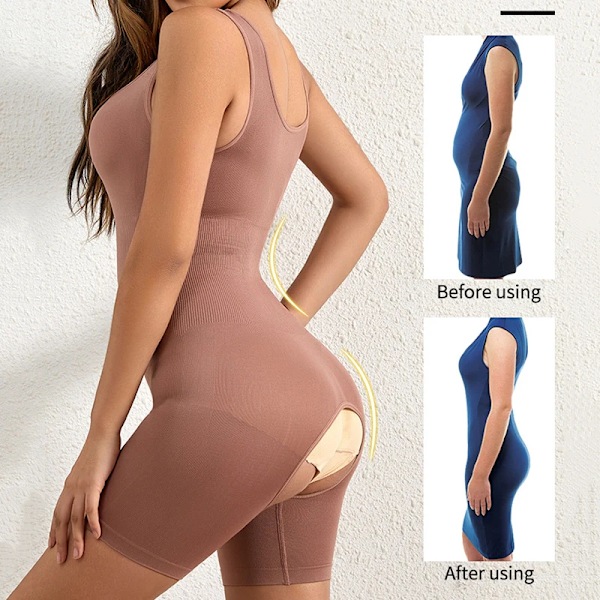 Kvinners Åpen Skritt Kompresjons Slankende Bodysuit Shapewear Korsett Kropp Former Modellering Undertøy Hofte Løfter Magekontroll Truser Hud Leather 5XL