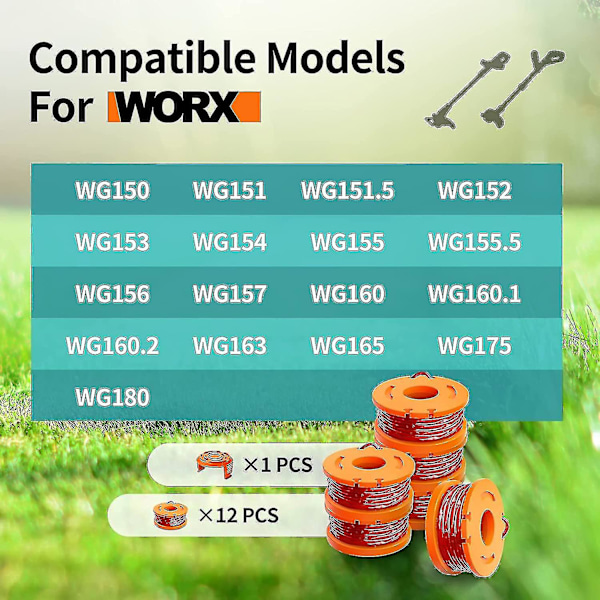 15-pak trimmerline til Worx, (wa0010) erstatningsspole til Worx, trimmerline refill 0,065 tommer til Worx, egnet til Worx line