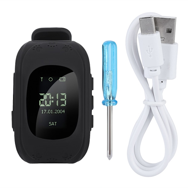 Børne Smartwatch Anti-Lost GPS Tracker Sikker Touchscreen Børneure (Sort)