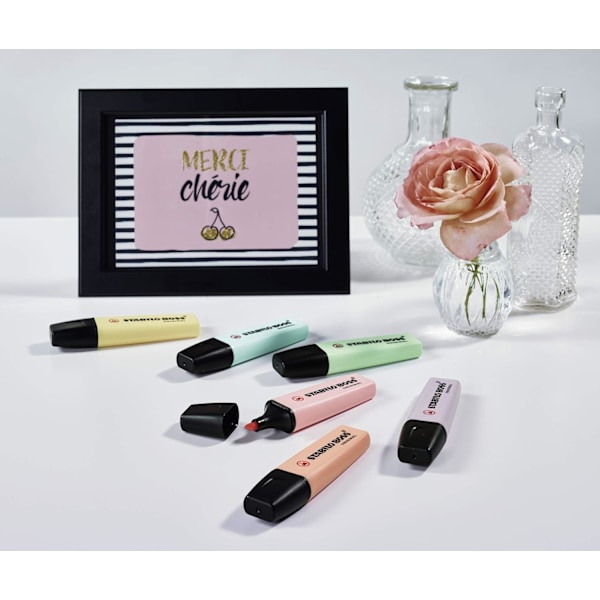 Høymarkør - STABILO BOSS ORIGINAL Pastell - Pakke med 6 - Melkehvit, Kremet Peach, Rosa Blush, Lilla Haze, Hint av Mint, Touch av Turkis