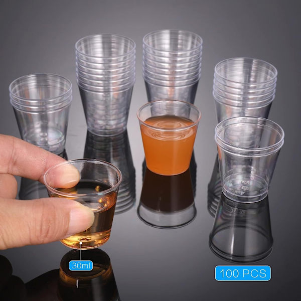 100 st återanvändbara plastskottglas 30ml Skottglas för fest Transparenta skottglas Starka hållbara glas för banketter fest