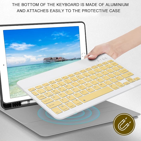 Trådlöst tangentbord och mus - Uppladdningsbart smalt Bluetooth-tangentbord och mus-set, tyst Bluetooth-mus, trådlöst tangentbord kompatibelt YELLOW