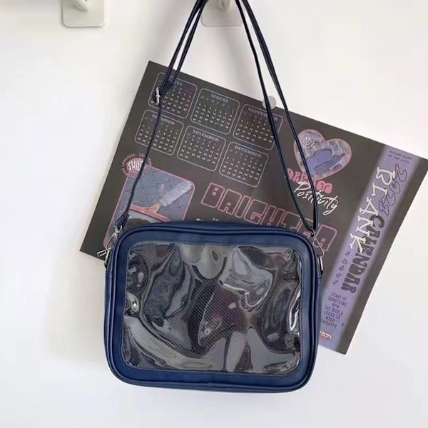 Naisten Ita-sanoma laukku Naisten japanilaistyylinen olkalaukku Tyttöjen söpö läpinäkyvä crossbody-laukku Opiskelijalaukku White 0.51