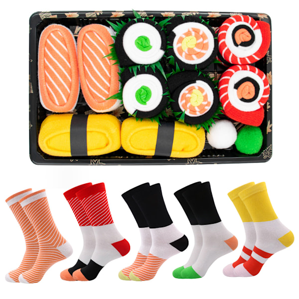 Sushi-sokker i par, bomulls-knesokker, julesokker - Gavepakke med par-sokker