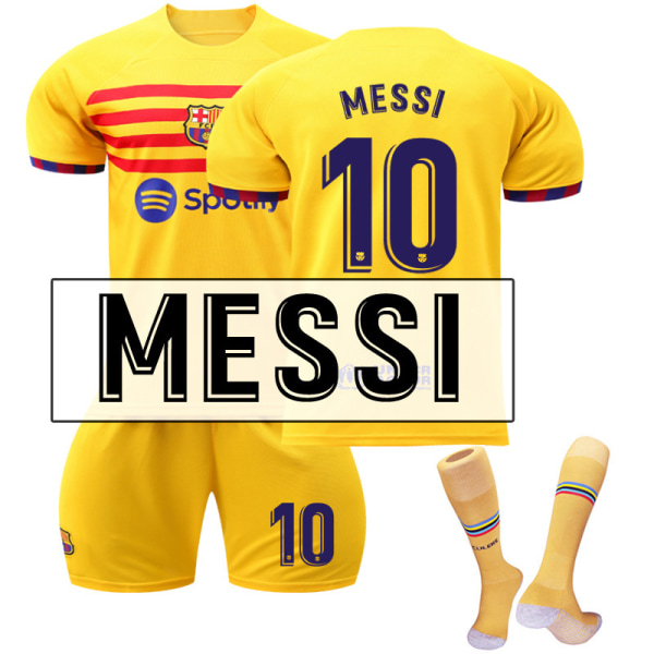 2022-23 Barcelona tre borta gul nr 9 Lewandowski 6 Gavi fotbollströja Katalonien element tröja No. 10 Messi with socks #XS