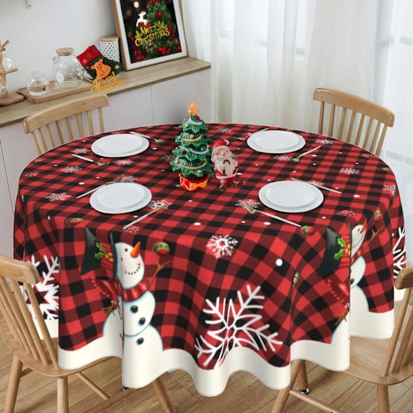 Juleborddug Rundt Santa Claus Snemand Snefnug Dekorativ Rød Rund Borddug til Hjem Køkken Spisning Picnic Fest Stil 9 Style 9 125cm diameter