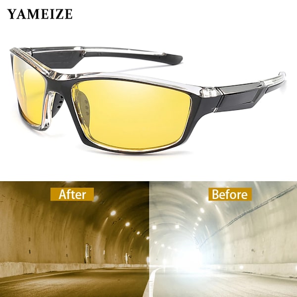 YAMEIZE Heijastamattomat yöaunäkölasit miesten ajamiseen Polaroid aurinkolasit Keltaiset linssilasit Kalastusajolasit Gaf black night vision
