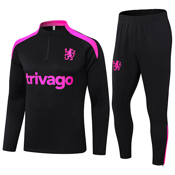 2425 Ny Spania Portugal Brasil Voksen Langermet Fotball Treningsuniform Sett Chelsea/Svart Chelsea/Black M