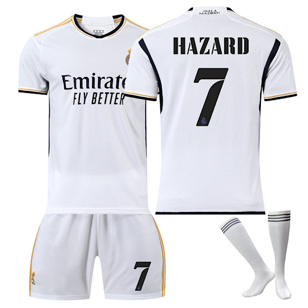 Real Madrid fodboldtrøje 2023-24 20 Vinicius 10 Modric 9 Benzema nr. 7 Hazard trøjeversion Home No. 7 + socks XS