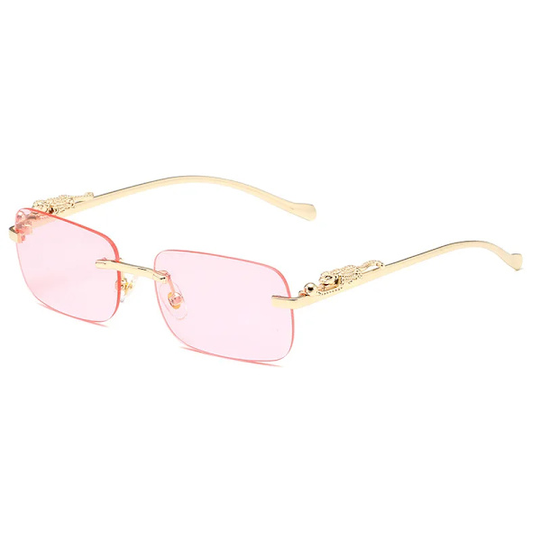 Lyxiga Y2K designer Ramlösa fyrkantiga retro leopardhuvud metallram silikon näsplatta UV400 sport mode solglasögon Pink FASHION