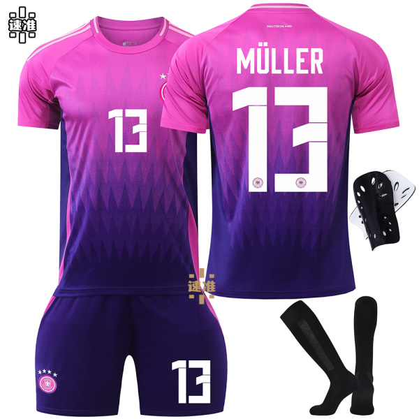 2024 Tyskland udebane nr. 13 Muller EM-trøje 7 Havertz 8 Kroos fodbolduniform børnesæt til drenge No size socks + protective gear XXL