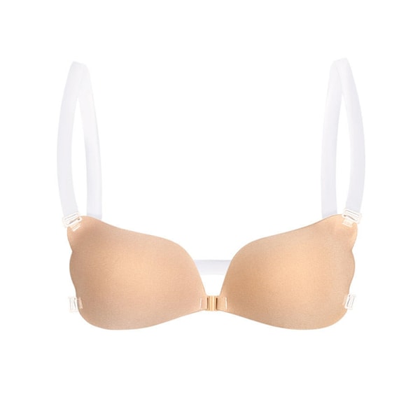 1:a osynliga bh för kvinnor push up silikon bh med transparent aprikos Apricot D