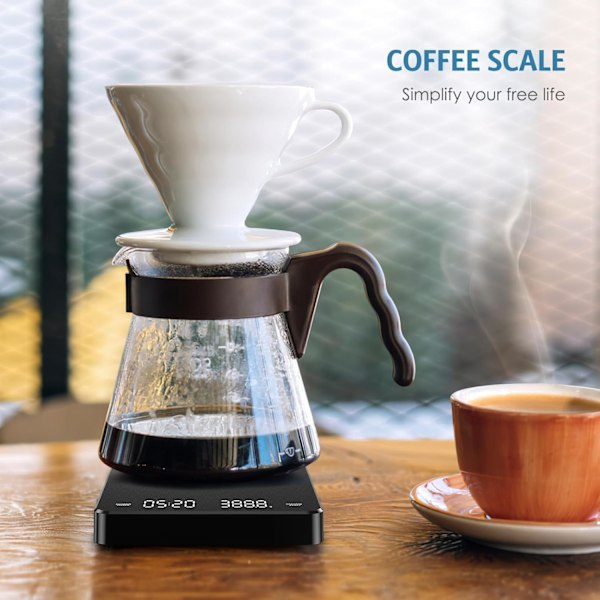 Digital kaffevåg med timer, droppkaffevåg 3kg/0.1g hög precision, uppladdningsbar portabel kaffevåg