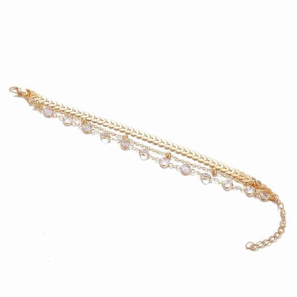 Jalka-koru Jalka-ketju Nilkka-ketju - 3 Ketjua & Strass gold