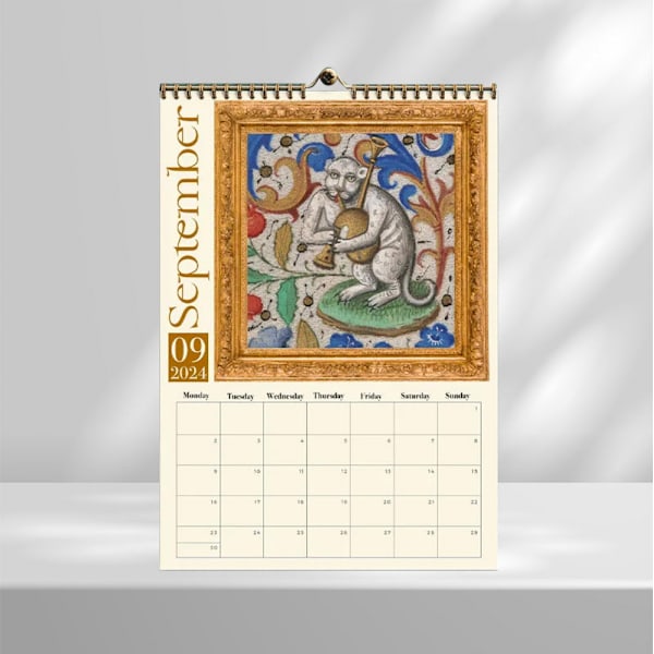 Konstig medeltida katter kalender 2024, med roliga månatliga kattbilder - Slank design 2024 väggplanerare - Kattkalender - Roliga julklappar 2 pcs