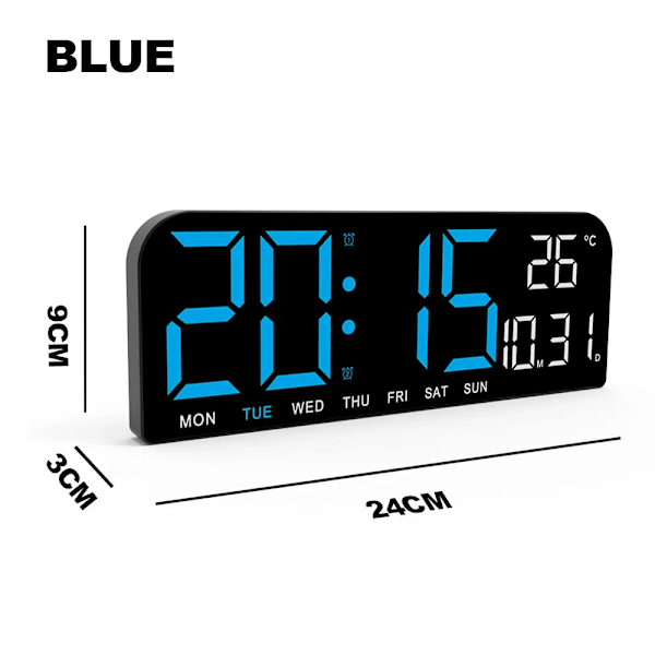 9.0 Inch Large Digital Wall Clock Temperature and Date Weekly Display Night Mode Table Alarm Clock 12/24H Electronic LED Clock