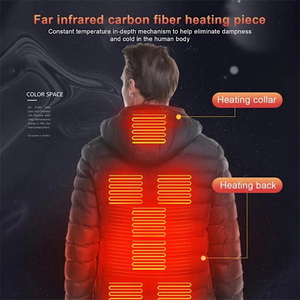 Mænd 19 Områder Opvarmet Jakke USB Vinter Udendørs Elektrisk Opvarmning Jakker Varme Sprots Termisk Frakke Tøj Opvarmet Bomuldsjakke 2 Områder Sort 2 Areas Black Asian size 4XL