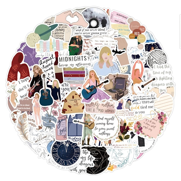 100 kpl Taylor Swift -tarroja, vedenpitävä vinyyli, matkalaukku, rullalauta, tarrat faneille