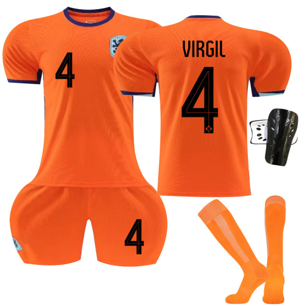 2024 Europacup fotbollströja set Nederländerna hem orange nr 4 Van Dijk 11 Robben 10 Depay tröja Size 10 with socks #28