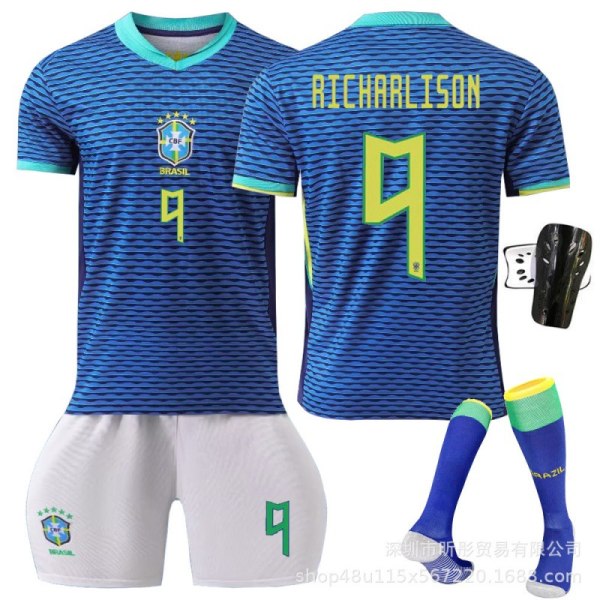 2024 Brasilien bortaställ Neymar Vinicius vuxna barn student träningsdräkt herr- och damlag uniform No. 7 + Sock Guard XXXL size is suitable for heights