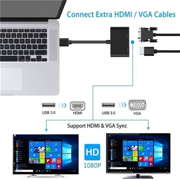 USB 3.0 till HDMI VGA-omvandlare Adapter Dubbelutgång Adapter