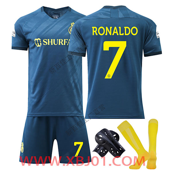 2023-24 Saudi League Riyadh Victory Away Jersey nr 7 Ronaldo Kortärmad Fotbollströja Barnset No number + yellow socks XL