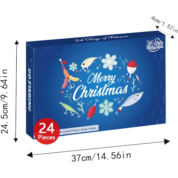 Fiskekalender 2024, fiskeutstyr adventkalender, julefiske agn nedtellingskalender, 24 dager med overraskelsesgaver for fiskeentusiaster B