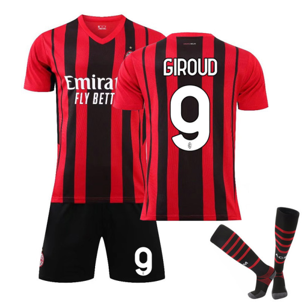 21-22 AC Milan hjemmebane nr. 9 Giroud GIROUD nr. 11 Ibrahimovic fodbolduniform dragt trøje No. 11 with socks + protective gear 24#