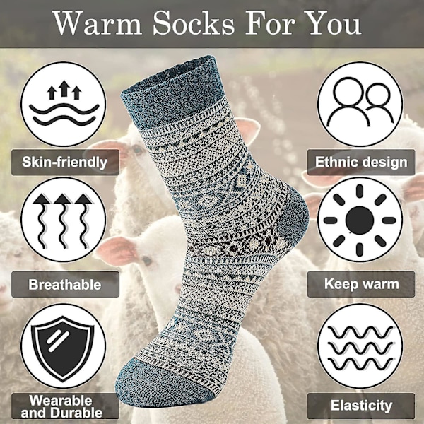 5 par damsockor i ull, vintervarma ullsockor, tjocka stickade sockor, vandringsstrumpor, varma tjocka mjuka mysiga sockor