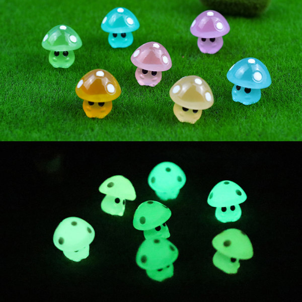 10 färgglada lysande små svampar minifigurer miniatyr L