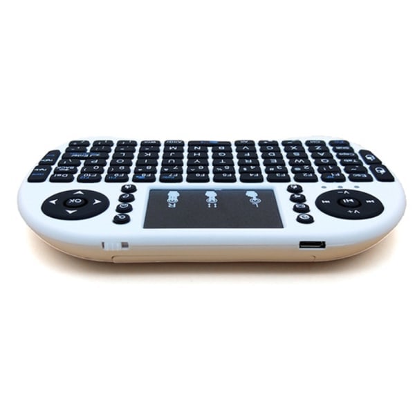 CQBB Mini 2.4GHz Multimedia Bærbar Trådløs Håndholdt Mini Tastatur med Touchpad Mus-i8 Baggrundsbelysning (Lithium Batteri) Hvid