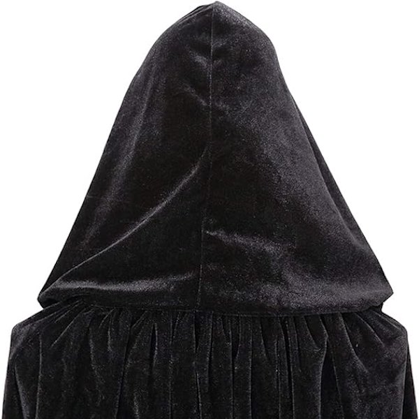 Kappe med hætte Unisex Fuld Lang Fløjl Kappe Hexe Kappe med hætte Raven Cospl