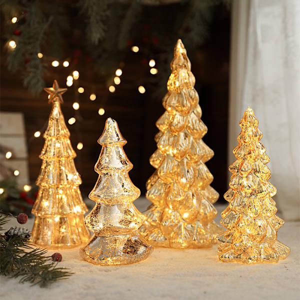 Gyllene Julgransfigurer, Små Resin Julgransdekorationer för Hemmet, Dekorativa Julgranar för Inomhus Dekorationer, Mantel Mittstycken