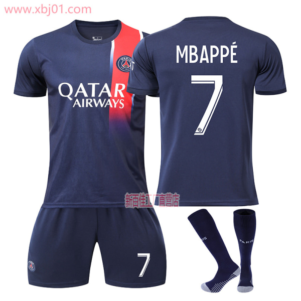 23-24 Ny säsong Paris Saint-Germain fotbollströja 30 Messi 10 Neymar 7 Mbappe Jersey Set Size 7 with socks #26