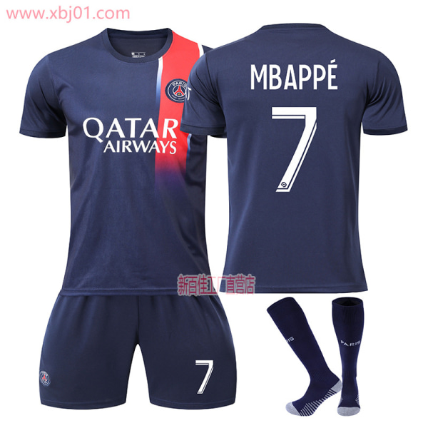 Fotballdrakt for Paris Saint-Germain 23-24 - Ny sesong - Messi 30, Neymar 10, Mbappe 7 - Sett Size 7 with socks L