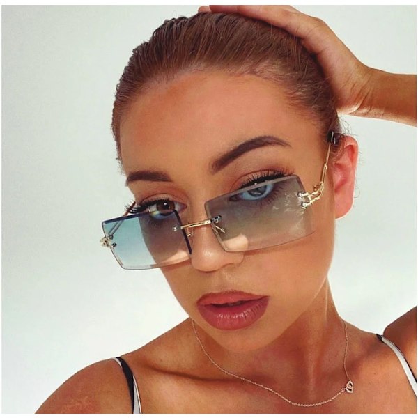 GGJH1520 Unisex rimless solbriller vintage rektangulære firkantede briller retro dame og herre solbriller 2024 C4