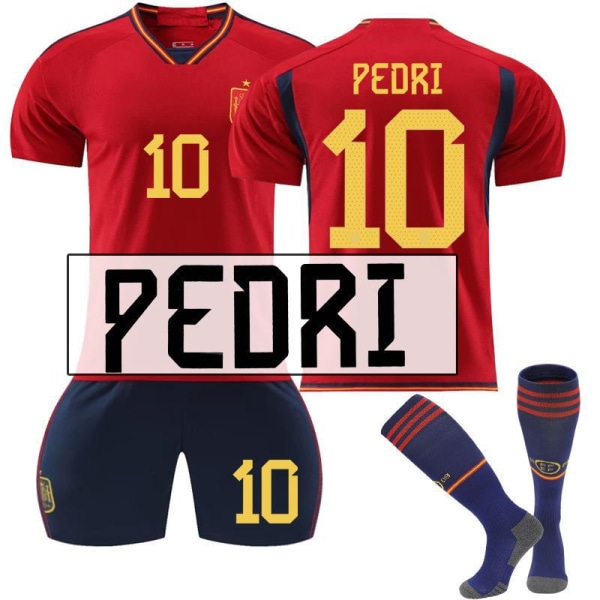 22-23 Spanien hemma röd nr 9 Gavi 7 Morata 10 Pedri 17 Fati World Cup set No. 10 Pedri with socks #24