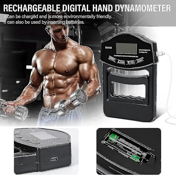 Greppstyrketestare, 396lbs/180kg Digital Hand Dynamometer Greppstyrkemätare USB LCD-display Hand