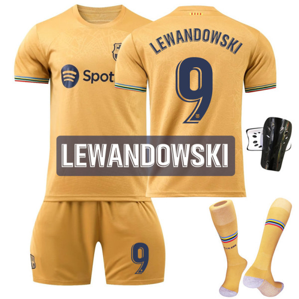 22-23 Barcelona fotbollströja Messi nr 10 nr 9 Lewandowski 8 Pedri 17 Aubameyang tröja barn kostym Size 9 with socks Children's size 18