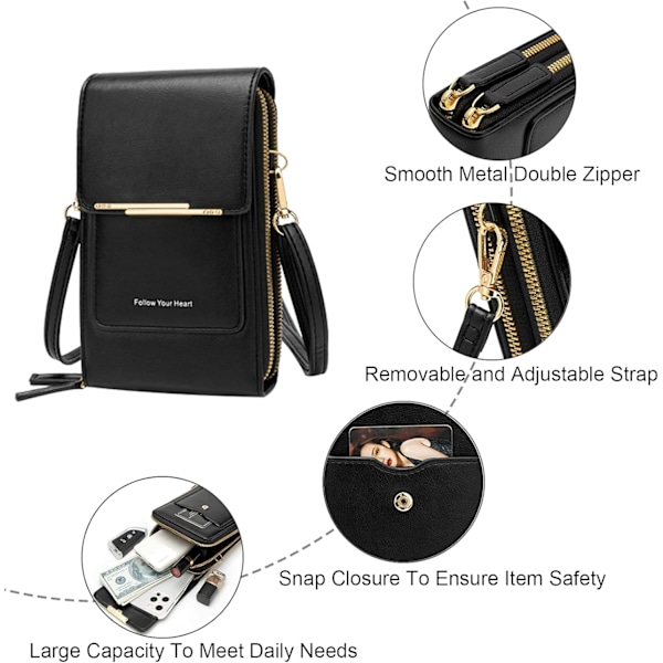 Kvinnors crossbody-telefonväska mobil plånbok väska PU-läder crossbody-rem multi justerbar axelrem