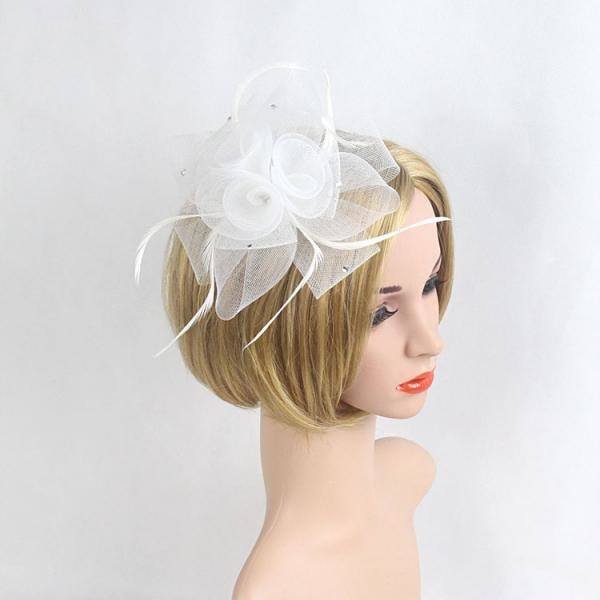 1/2 Bröllop Brud Dam Prom Ros Fjäder Fascinator Hårklämma Vit White 1 Set