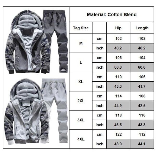 Mænds Fleece Tracksuit Sæt Sport Hoody Hoodie Top Bukser Bukser Lysegrå Light Grey XL
