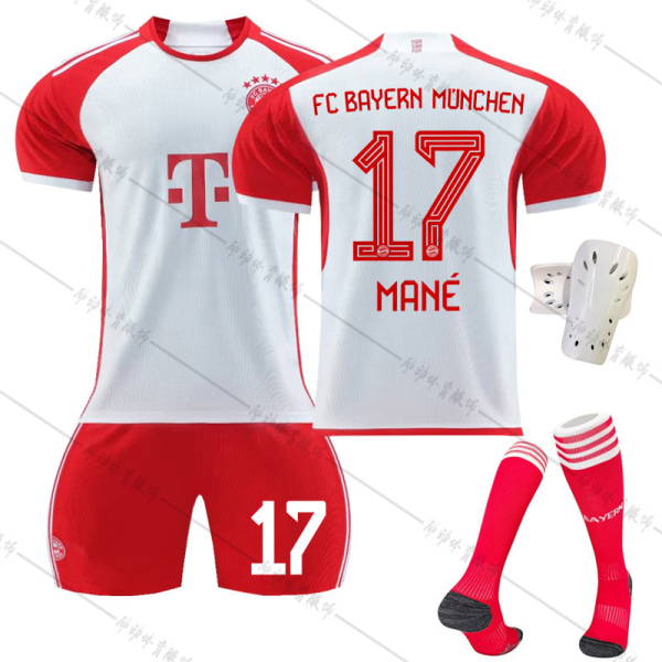 23-24 Bayern hemma röd och vit fotbollsdräkt nr 9 Kane nr 10 Sane 25 Muller 42 Musiala tröja No. 17 with socks + protective gear #28