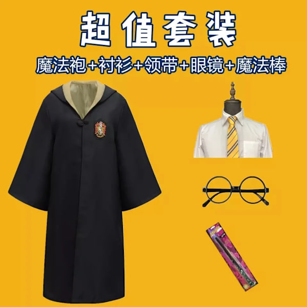 Mub - Uusi Harry Potter Cosplay-asu Hufflepuff-viitta Halloween-juhliin, 5 osaa Hufflepuff five sets XL