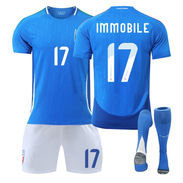 Italian jalkapallomaajoukkueen EM-kotipeliasu 2024 Chiesa aikuisille ja lapsille, harjoitusasu miehille ja naisille Italy Home No. 6 + Socks & Gear 16
