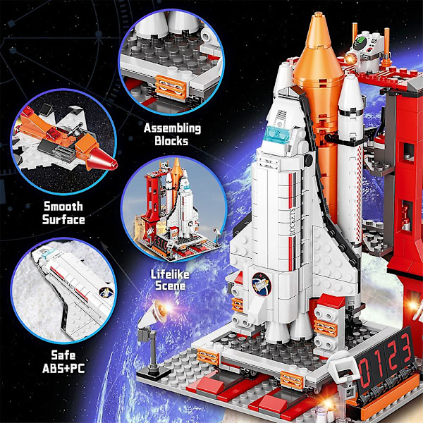 Rymdfärja Leksaksbyggset med Astronaut Minifigurer och Kontrolltorn Byggset
