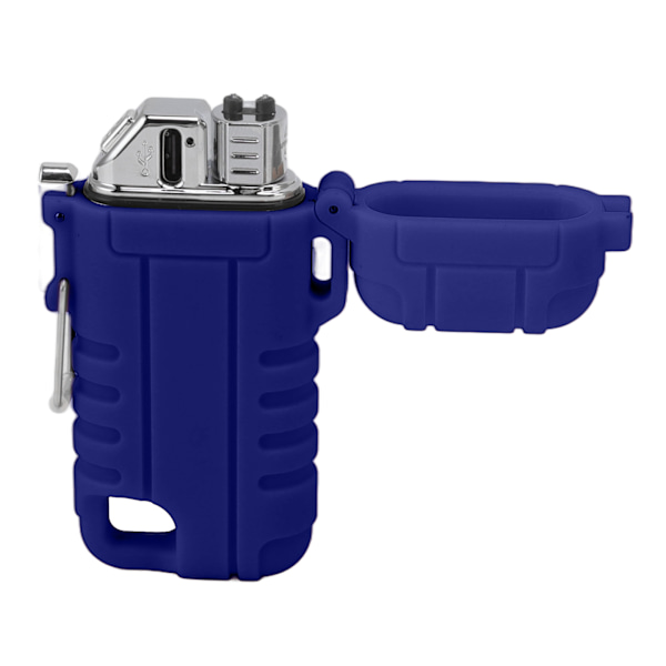 USB-oppladbar lighter, vindtett dobbel bue lighter, vanntett flammefri hengehull elektrisk lighter for camping, blå