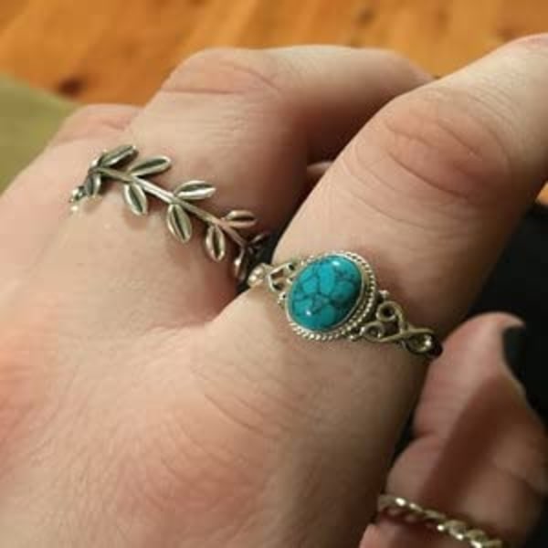 Turkis Ring i 925 Sterling Sølv Statement Ring Kvinners Håndlaget Ring Edelsten Juleringe Løfte Ring Størrelse US 6 Kvinners Gave