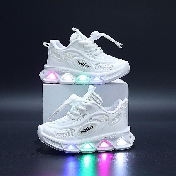 Pige drenge småbørn lysende sneakers sko børn led lys op flash sneakers størrelse w White 25 yards inside length 15cm