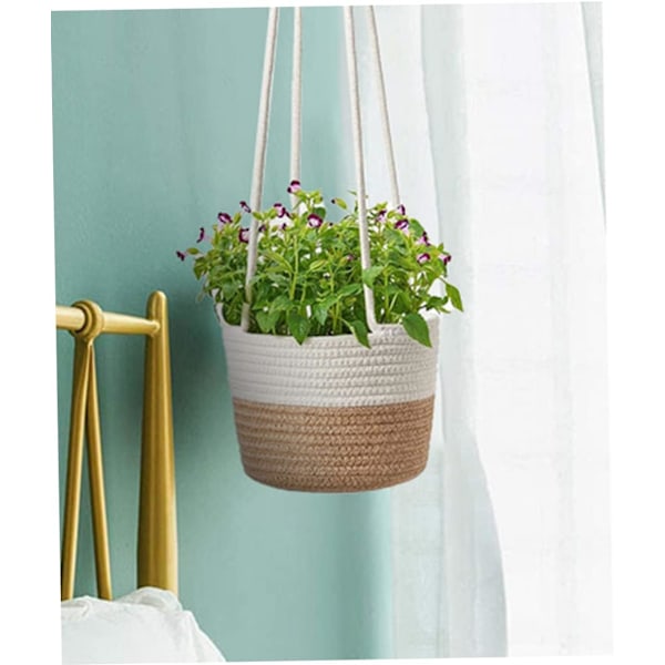 Hängande blomkorg vävd växt mjukt rep växt beige växter för hem rum inredning 14cm kruka och plantering